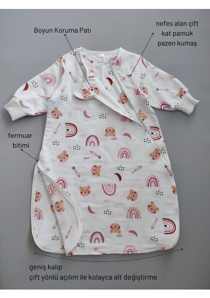 1 Tog Pamuk Pazen Bebek Torba Uyku Tulumu - Oeko-Tex Sertifikalı, Komple Fermuarlı fiyatları