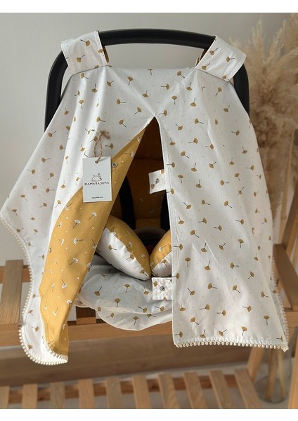 Çift Taraflı Puset Örtüsü+Puset Minderi+Puset Çarşafı 3'lü Set Hardal Hindiba fiyatları