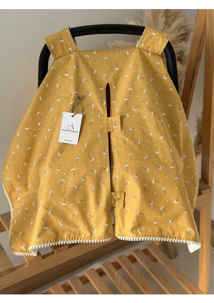 Çift Taraflı Puset Örtüsü+Puset Minderi+Puset Çarşafı 3'lü Set Hardal Hindiba modelleri