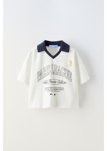 Sloganlı Polo Yaka T-Shirt Geniş Eşofman Alt-Üst Takım Kız Çocuk