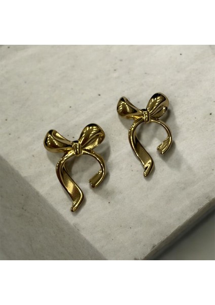 Lotusdesign Kurdele Fiyonk Çelik Küpe Gold Gümüş Renk