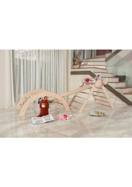 Ahşap Montessori Büyük Boy Oyun Seti | Ahşap Ark+Üçgen+Rampa | Montessori Eğitici Oyun Seti