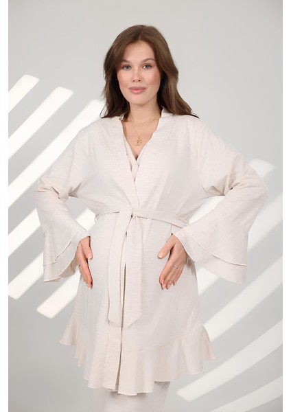 Pamuklu Volanlı Kruvaze Emzirme Bölmeli Pijama Sabahlık