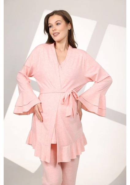 Pamuklu Volanlı Kruvaze Emzirme Bölmeli Pijama Sabahlık