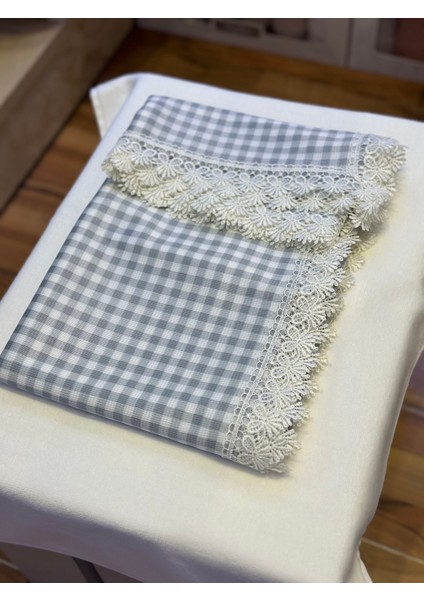 140 x 150 Raşel Leke Tutmaz Güpürlü Sofra Bezi Ekose Gri