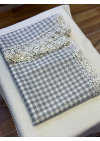 140 x 150 Raşel Leke Tutmaz Güpürlü Sofra Bezi Ekose Gri