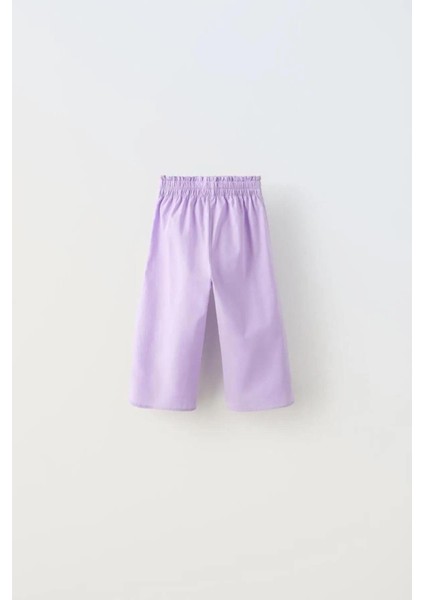 Kız Çocuk Mor Poplin Fiyonklu Gömlek Pantolon Alt-Üst Takım modelleri