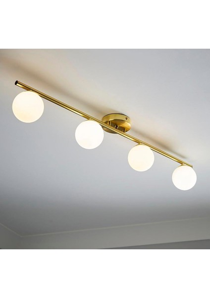 Mylights Dmrtlü Mat Sarı Kaplama Salon Avize 100 cm Modern Avize Opal Camlı