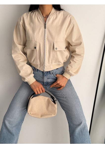 Kadın %100 Keten Kısa Bomber Premium Kalite Mont modelleri