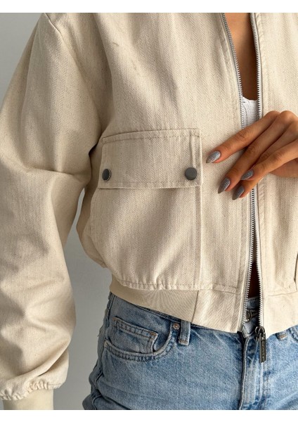 Kadın %100 Keten Kısa Bomber Premium Kalite Mont fırsatları