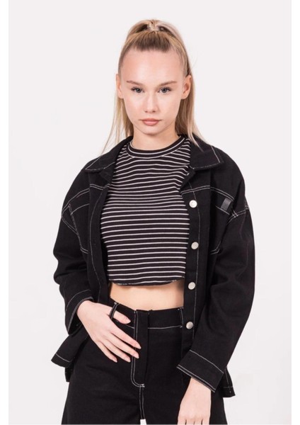 Kız Çocuk Siyah Ceket Crop T-Shirt Pantolon 3'lü Alt-Üst Takım fiyatları