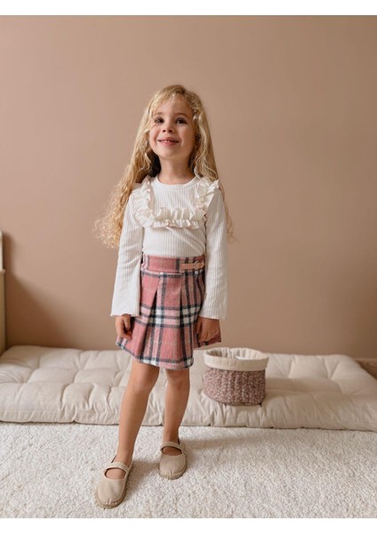 Kız Çocuk Beyaz Pamuklu Body Ekose Şort Etek Alt-Üst Takım fiyatları