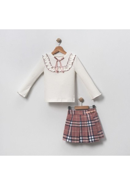 Kız Çocuk Beyaz Pamuklu Body Ekose Şort Etek Alt-Üst Takım indirimleri