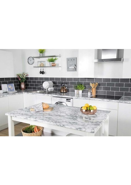 176-0047 Siyah Hareli Kendinden Yapışkanlı Mermer Desen Folyo ( 45 cm x 1 mt )