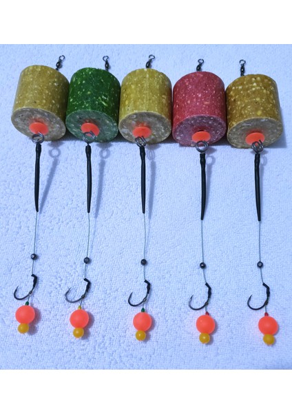 5 Adet Küspeli Sazan Rig Takımı ( 14 mm Turuncu ve 8 mm Sarı Pop Up'lı )