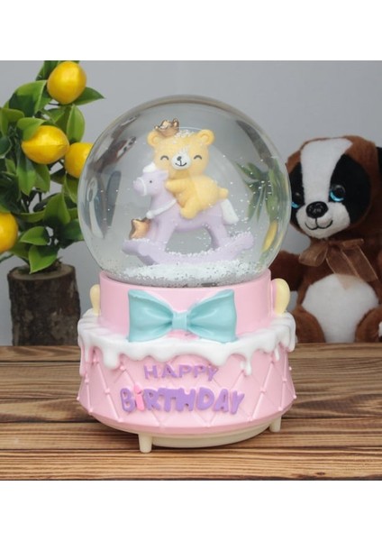 Happy Birthday Yazılı Büyük Boy Püskürtmeli Işıklı Müzikli Kar Küresi