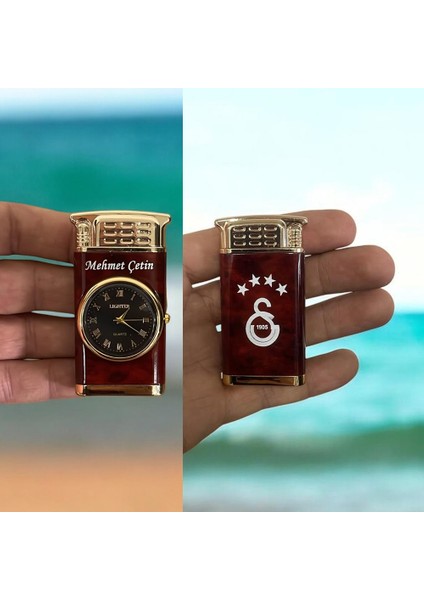 Isme Özel Turbo Jet Işıklı Saatli Çakmak Çift Yön Baskı