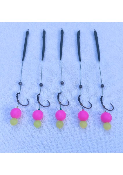 5 Adet 14 mm Pembe ve 8 mm Fosforl'Lu Pop Up'Lı Sazan Rig Takımı