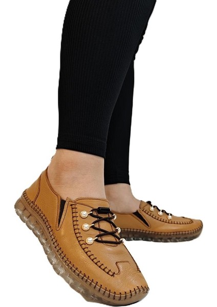 9871 Açık Kahve Deri Boncuklu Kadın Ayakkabı fiyatları