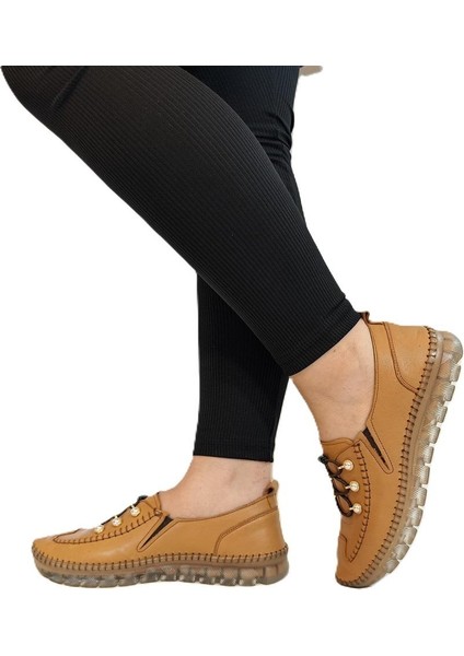 9871 Açık Kahve Deri Boncuklu Kadın Ayakkabı indirimleri