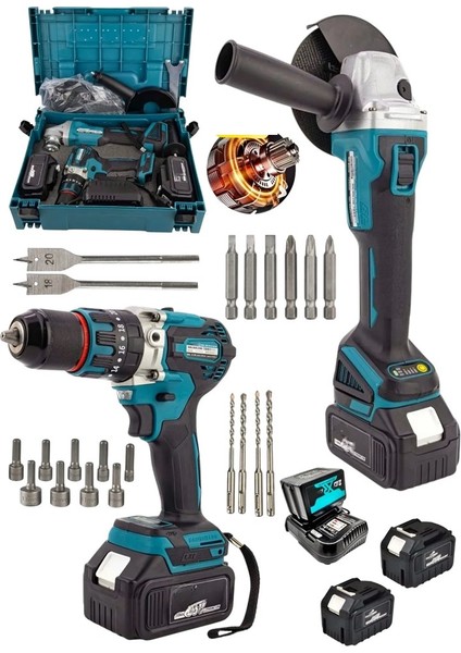 Italy V980 20AH Şarjlı Spral Taşlama Demir Kesme Makinesi 13M Darbeli Matkap Vidalama Çelik Mandren