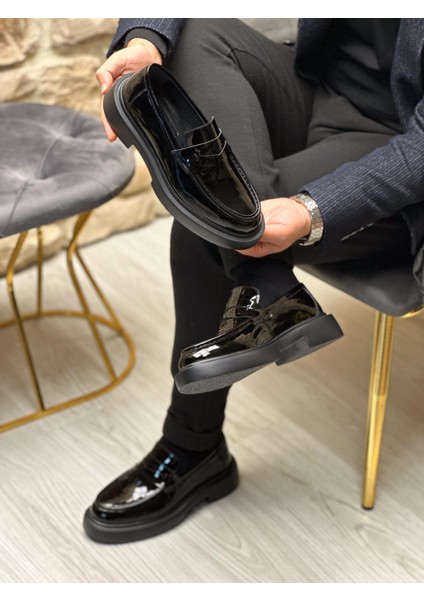 BLACK MOSTAD 3009 SHİNY HAKİKİ DERİ RUGAN ERKEK CASUAL SİYAH