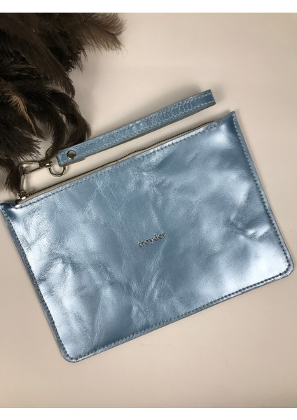 Deri Clutch Çanta Buz Mavisi fiyatları
