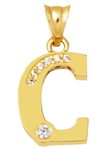 Lettera C Harfi 14 Ayar Altın Zincirsiz Kolye