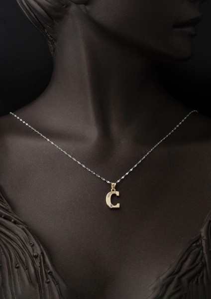 Lettera C Harfi 14 Ayar Altın Zincirsiz Kolye fiyatları
