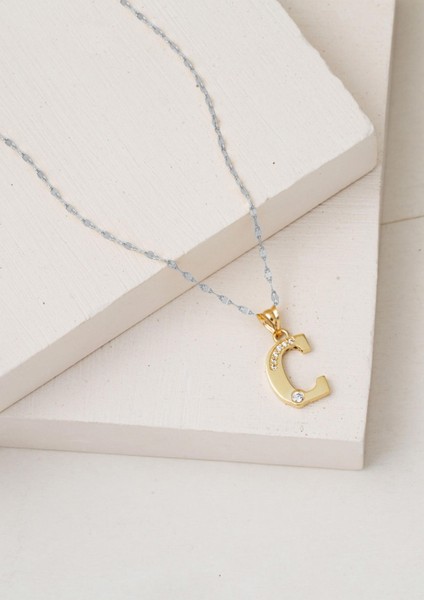 Lettera C Harfi 14 Ayar Altın Zincirsiz Kolye modelleri
