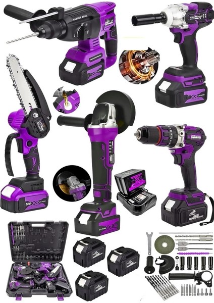 5'makina 20AH 3 Akülü Spiral TAŞLAMA&13 mm Matkap Vidalam&dal Budama Testere&somun Sökme&kırıcı Hilti