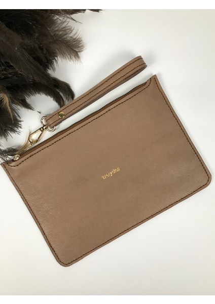 Deri Clutch Çanta Açık Kahverengi Renk fiyatları