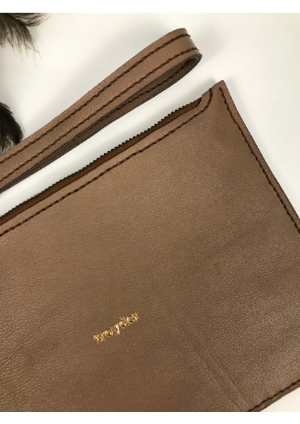 Deri Clutch Çanta Açık Kahverengi Renk modelleri