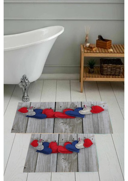 Dijital Baskılı Yıkanabilir Kaymaz Taban 2'li Banyo Paspas Seti