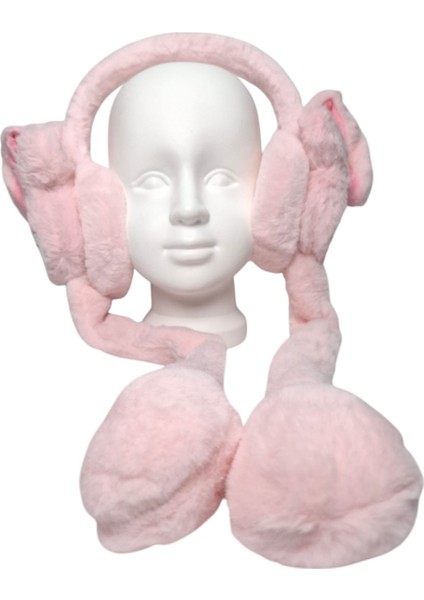 Kız Çocuk Pembe Renk Mickey Figürlü Pompalı Sesli Kışlık Peluş Kulaklık modelleri