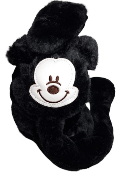 Çocuk Siyah Renk Mickey Figürlü Pompalı Sesli Kışlık Peluş Kulaklık