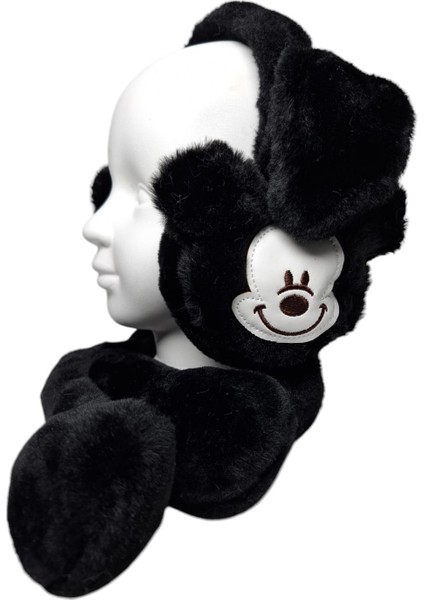 Çocuk Siyah Renk Mickey Figürlü Pompalı Sesli Kışlık Peluş Kulaklık fiyatları