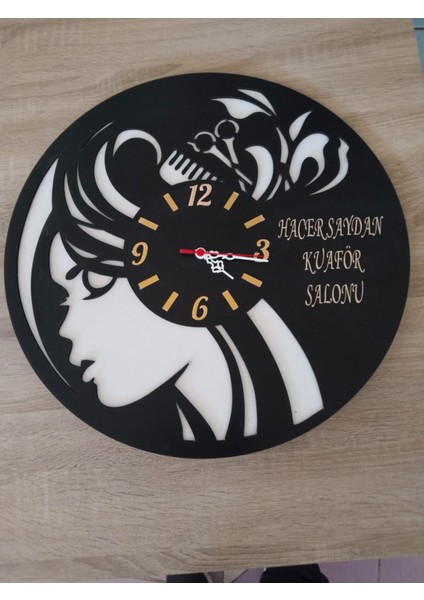 Kuaför Veya Güzellik Merkezi 6 Mdf Kişiye Özel Isim Yazılı Duvar Saati
