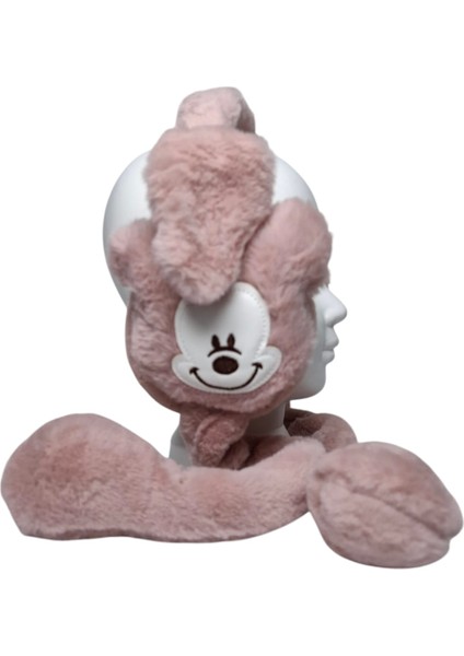 Kız Çocuk Koyu Pembe Renk Mickey Figürlü Pompalı Sesli Kışlık Peluş Kulaklık. fiyatları