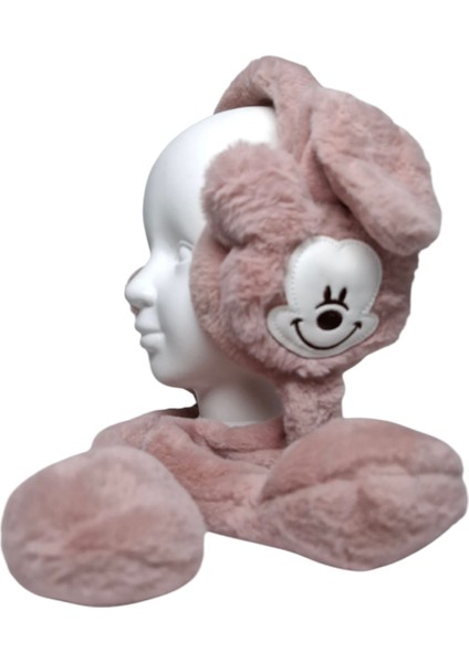 Kız Çocuk Koyu Pembe Renk Mickey Figürlü Pompalı Sesli Kışlık Peluş Kulaklık. modelleri