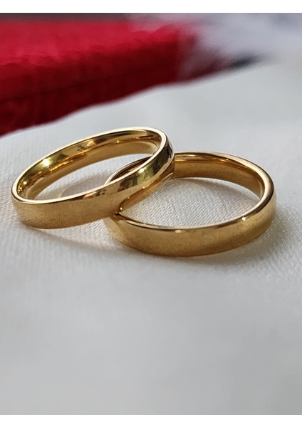 Çelik Alyans Yüzük 4mm Bombeli Gold