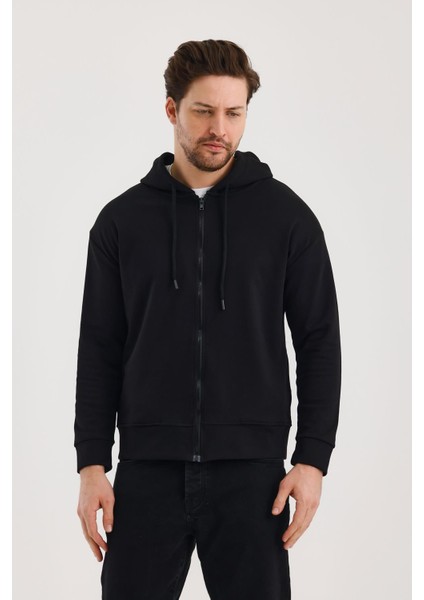 Unisex Kapüşonlu Fermuarlı Yandan Girme Cepli Sweat