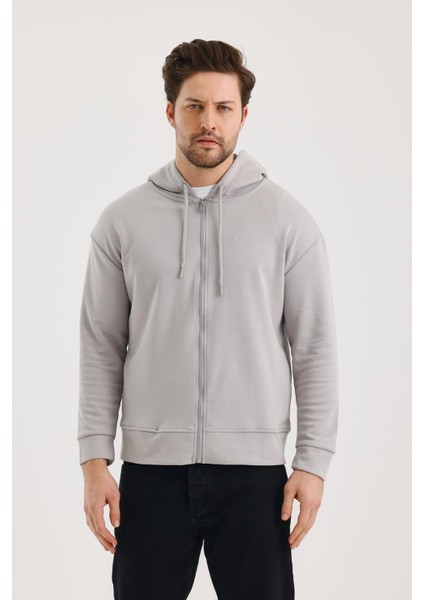 Unisex Kapüşonlu Fermuarlı Yandan Girme Cepli Sweat