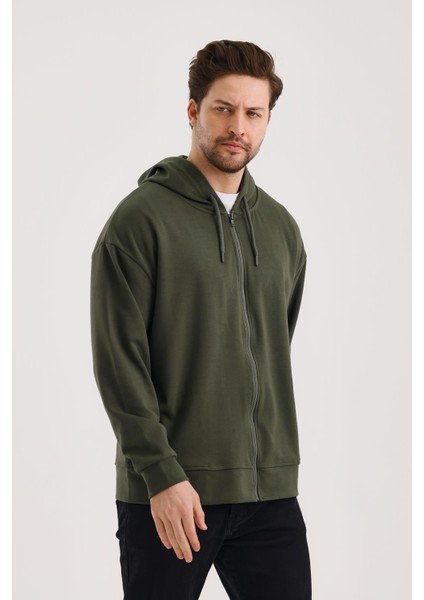 Unisex Kapüşonlu Fermuarlı Yandan Girme Cepli Sweat