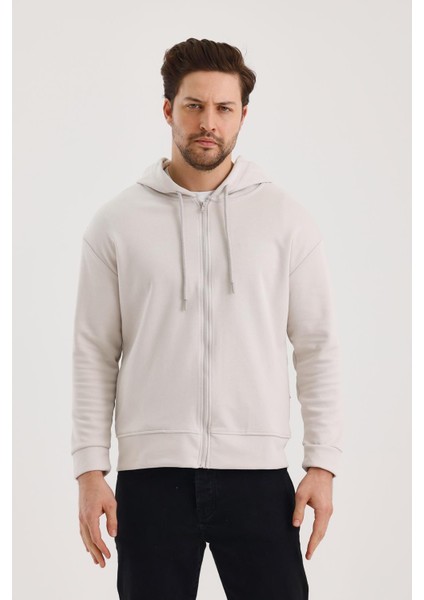 Unisex Kapüşonlu Fermuarlı Yandan Girme Cepli Sweat