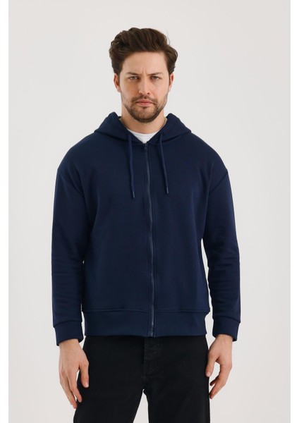 Unisex Kapüşonlu Fermuarlı Yandan Girme Cepli Sweat