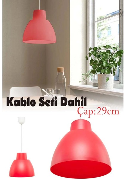 Sarkıt Lamba Avize Kablo Seti Dahil 29 cm Kırmızı Tavan Lambası JB035
