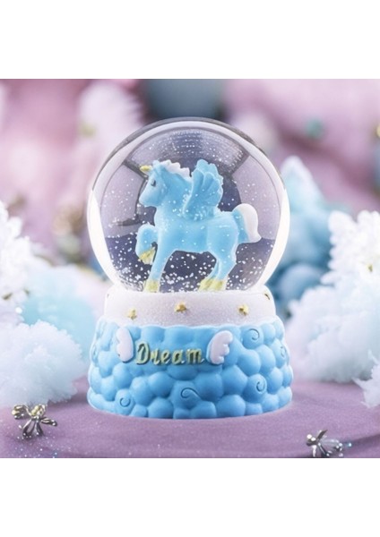 Orta Boy Işıklı ve Müzikli Pegasus Kar Küresi (8 cm )