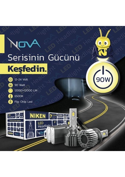 LED Xenon Nova Serisi 9006 (Hb4) (90W) 6500K 24.000LM