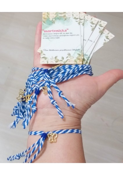 On Adet Marteniçka Kartlı Çek Cam Boncuklu Kelebekli Çift Kat Marteniçka Bileklik